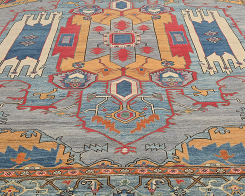 9x12 Gray Kuba Afghan Hand Knotted Wool Area Rug